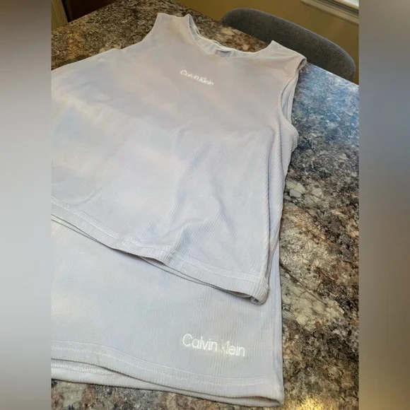 Calvin Klein Light Grayish/Purple Tank and Shorts Set - Picture 4 of 6
